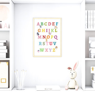 Alfabeto de Animais Fofos para Poster de Berçário