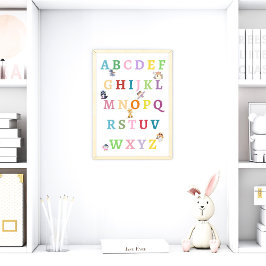 Alfabeto de Animais Fofos Poster de Berçário para