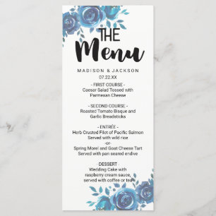 Algo Azul Aquarela Menu Floral Casamento