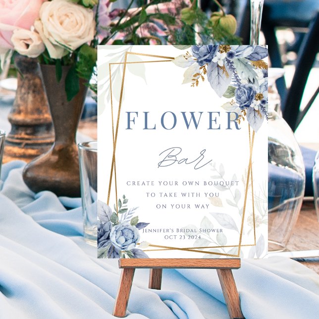 Algo Azul - Bar de Sinal de Poster de Flor (Something Blue Bridal Flower Bar Sign Poster)