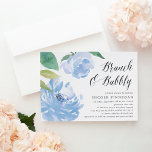 Algo Azul | Convite Brunch Chá de panela<br><div class="desc">O convite para o brunch de chá de panela chic apresenta ilustrações de flores de pedras de aquarela em tons macios de azul, acentuadas com folhas verdes esmagadas. Personalize com seus detalhes de brunch bridal alinhados à direita, com "brunch & bubble" em um roteiro elegante de caligrafia. Cartões à volta...</div>