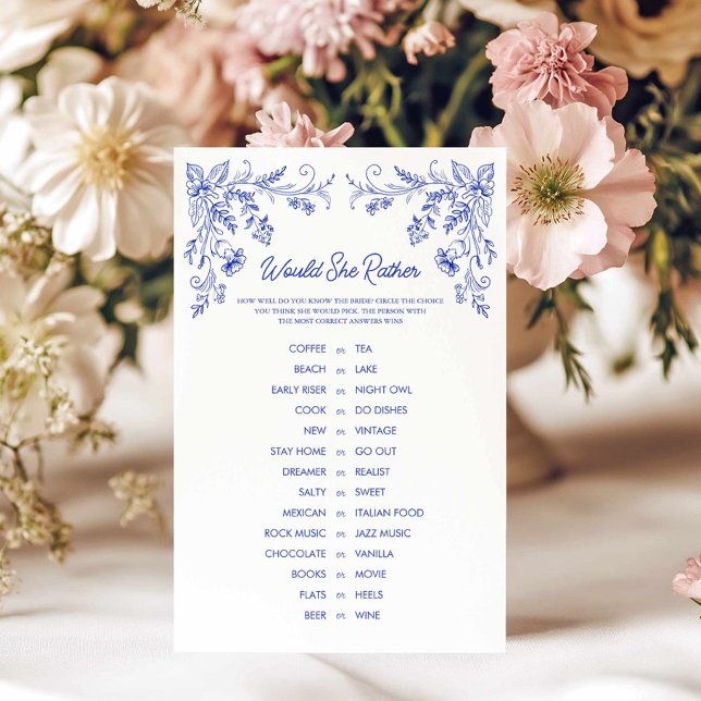 Algo Azul Ela iria Preferencialmente Jogo de Chá (Would she rather blue bridal shower game)