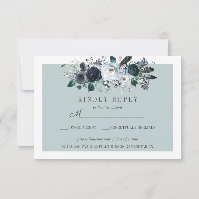 Algo Azul | Opção de RSVP de Casamento Floral (Frente)