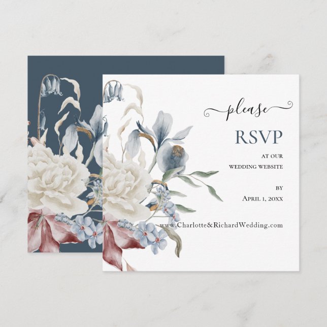 ALGO AZUL, RSVP do Site de Casamento (Frente/Verso)