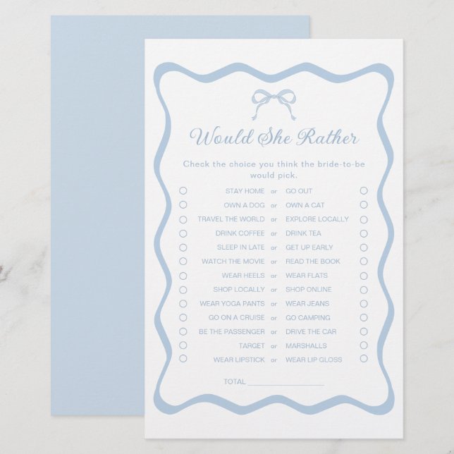 Algo Chá de panela Azul Ela Preferencialmente Jogo (Frente/Verso)