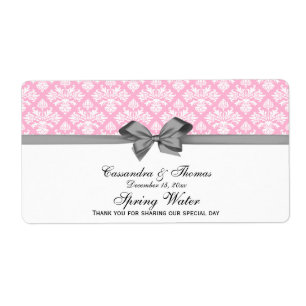 Algodão Doce Rosa Branco Damask Etiqueta Água Laço