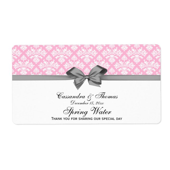 Algodão Doce Rosa Branco Damask Etiqueta Água Laço (Frente)