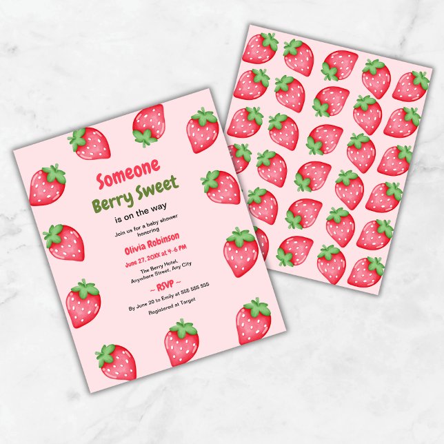 Alguém que Berry Sweet Strawberry Chá de fraldas C (Budget Someone Berry Sweet is on the Way Strawberry Baby Shower Invitation )