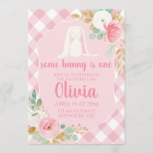 Algum Coelho Convite de Aniversário floral e Rosa