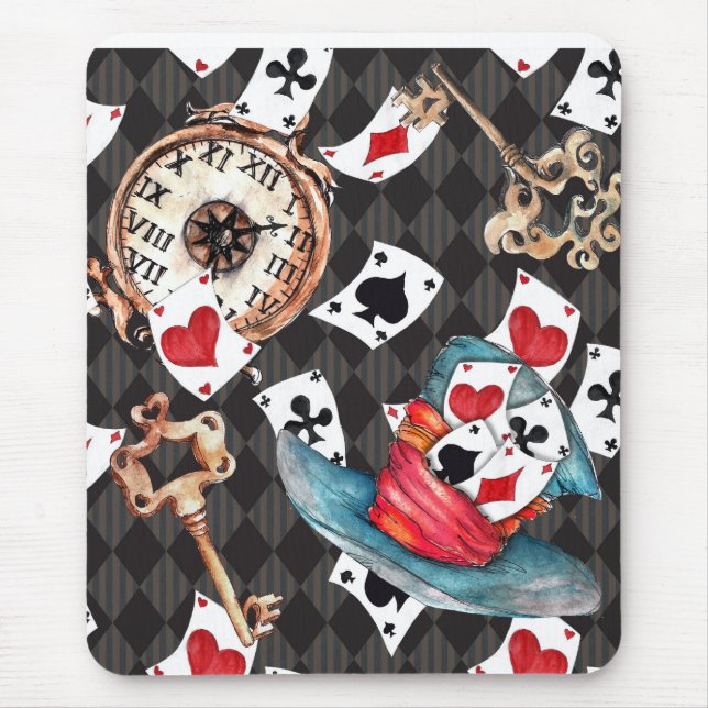 Alice an Wonderland Mousepad with Clock, Key Cards (Frente)
