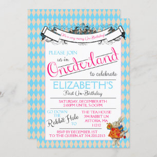 Alice convite do aniversário de Onederland no