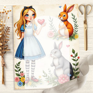 Alice e Coelhos Corações Florais Papel Escarpado