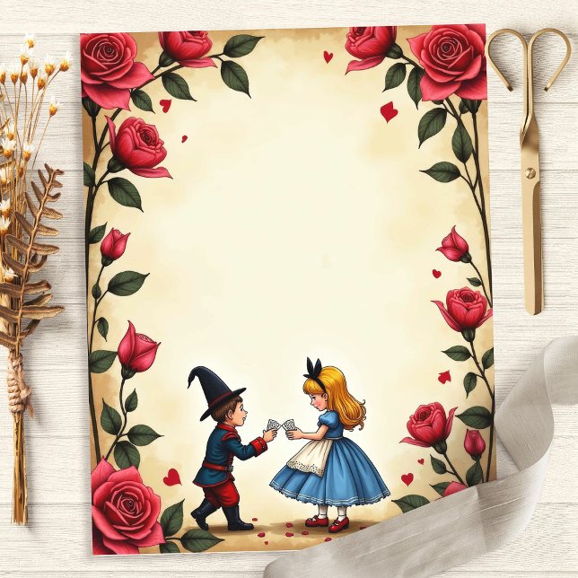 Alice e Rosas de Cartas Papel de Scrapbook Borda (Criador carregado)