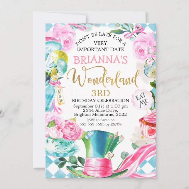 Alice Mad Hatter No Convite De Aniversário Da Mara (Frente)