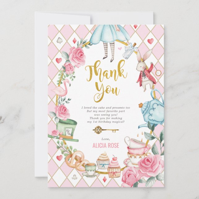 Alice no Cartões de agradecimentos de chá de anive (Frente)