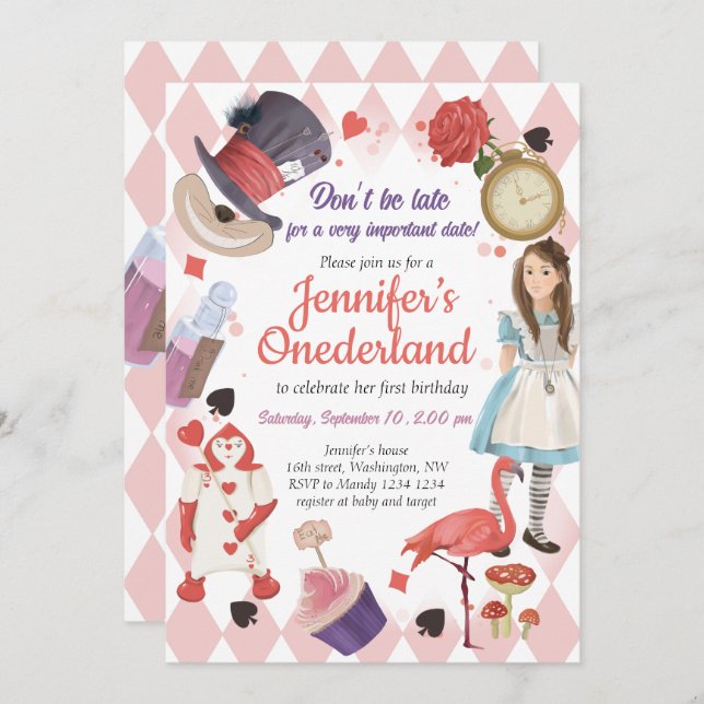 Alice no Convite de Aniversário da Terra Maravilha (Frente/Verso)