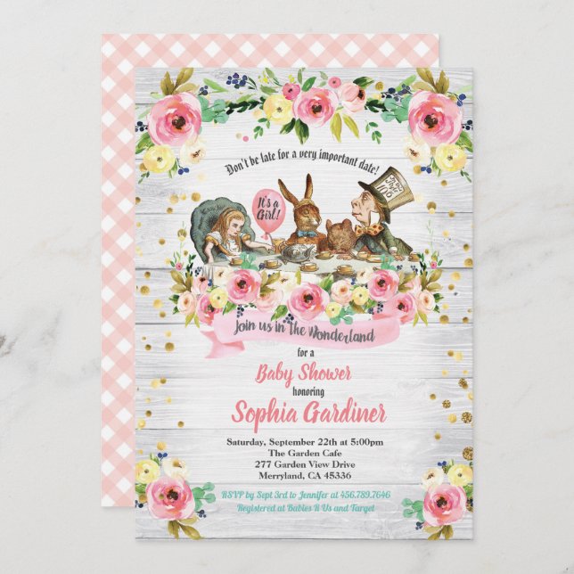 Alice no País das Maravilhas chá convite (Frente/Verso)