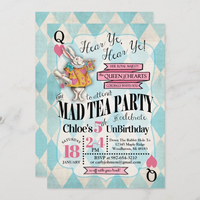 Alice no País das Maravilhas dos Convites de Anive (Frente/Verso)