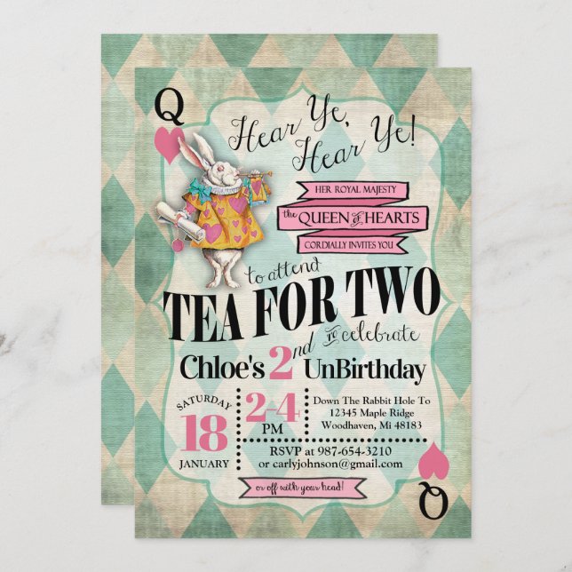 Alice no País das Maravilhas e Convites de Anivers (Frente/Verso)