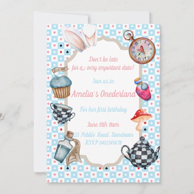 Alice no Primeiro Convite de Aniversário de Oneder (Frente)