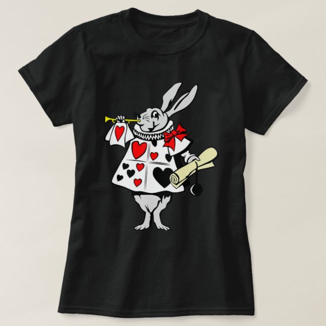 Alice no Wonderland Rabbit tocando música T-Shirt (Frente do Design)