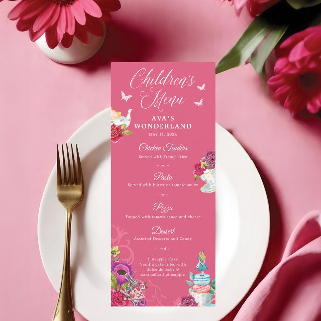 Alice No Wonderland Vibrant Floral Kids Party Menu (Alice In Wonderland Vibrant Floral Kids Party Menu)