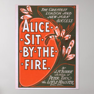 Alice senta-se pelo poster do jogo de grande