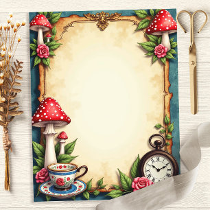 Alice Wonderland Mushroom Teacup Scrapbook Paper