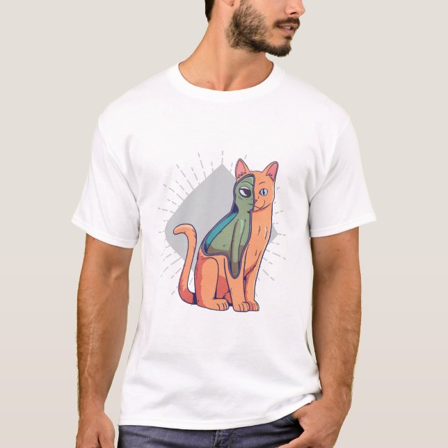 Alien Cat Sci-Fi Funny T-Shirt Design (Frente)