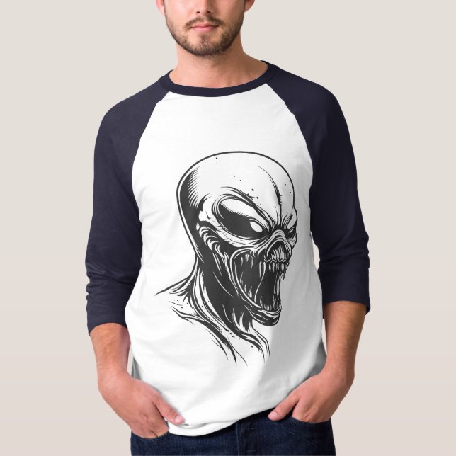 Alien Horror Skull T-Shirt – Dark Sci-Fi Creature  (Frente)
