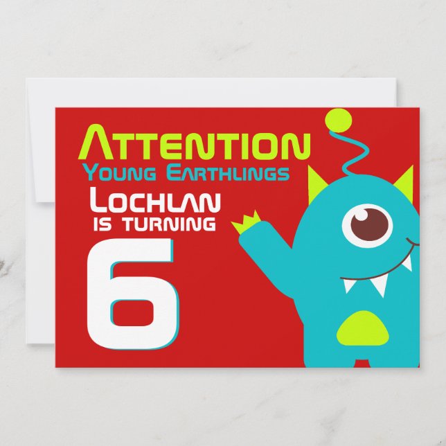 Alienígena 6 aqua - convite laranja para de aniver (Frente)