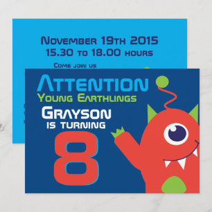 Alienígena aniversário 8. º convite cor de lara