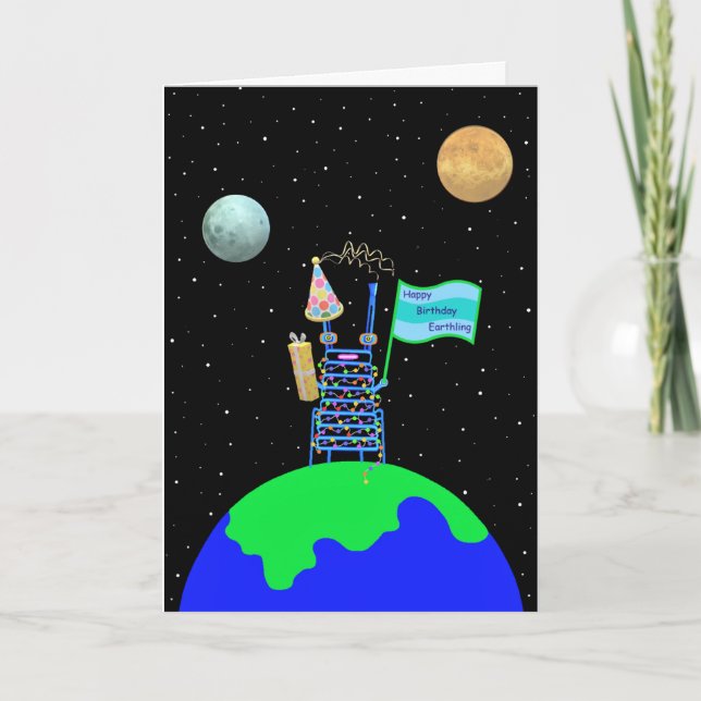 Alienígena Cartão de aniversário 1 com verso por J (Frente)