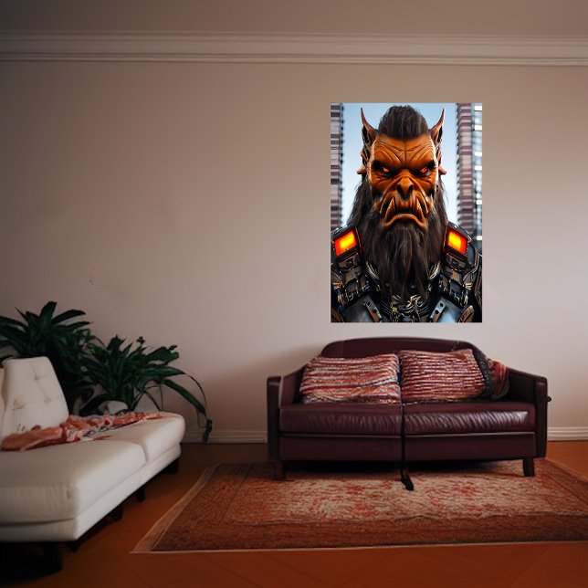 Alienígena de laranja na cidade | AI Art Poster (Criador carregado)