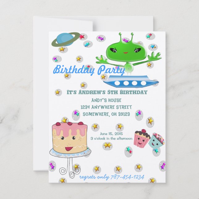 Alienígena Dias de Convite Festa de aniversário (Frente)