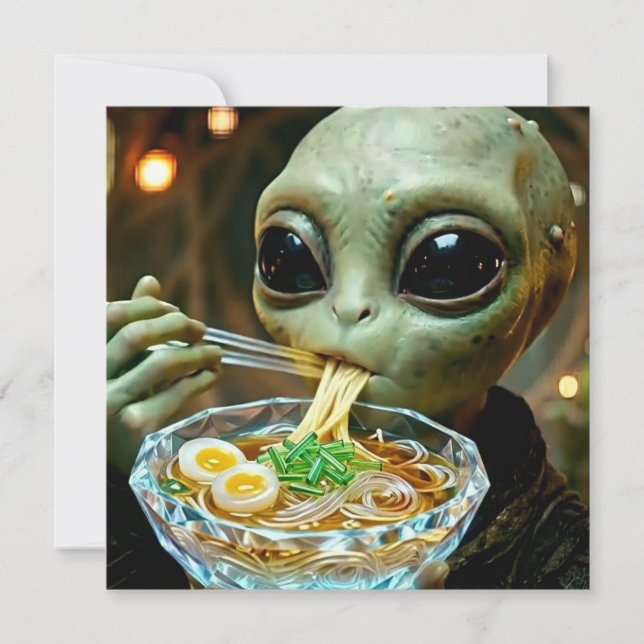 Alienígena engraçado comendo macarrão Ramen (Frente)
