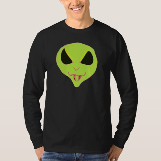 Alienígena verde assustador face presas Camisas (Frente)