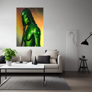 Alienígena verde assustadora   AI Art Poster