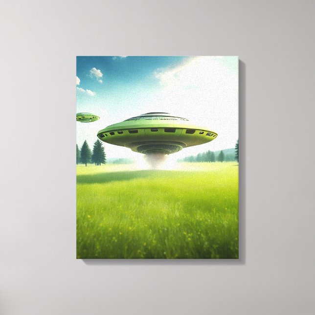 Aliens de OVNI canvas engraçadas em um prado verde (Frente)