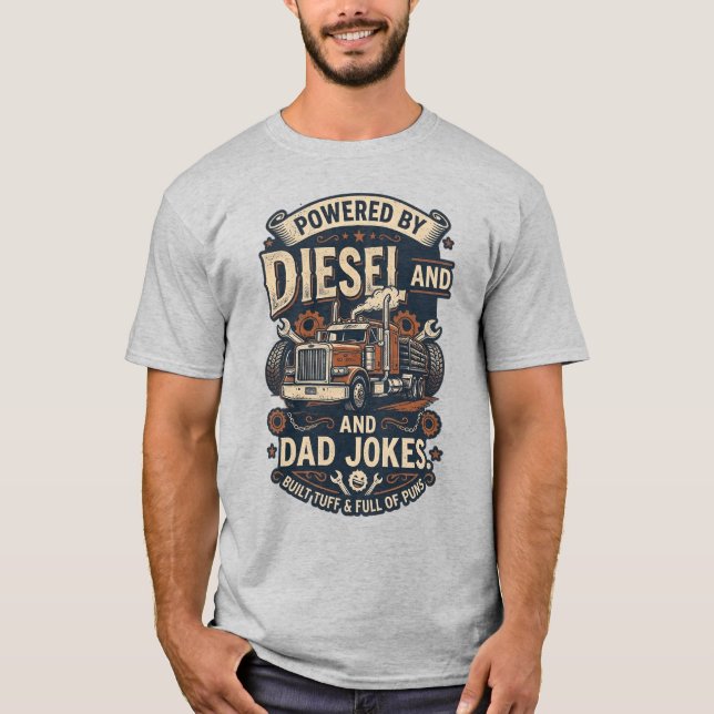 Alimentado a Diesel e Piadas de Pai. Camiseta Vint (Frente)