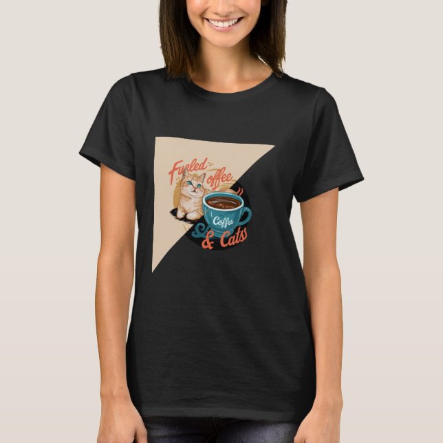 Alimentado por café e camiseta de gatos Amor de ca (Frente)