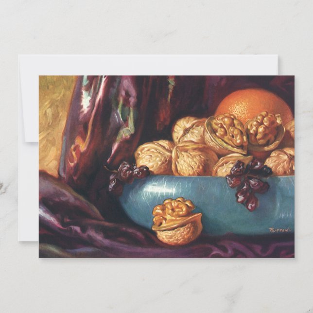 Alimentos Antigos, Nozes e Frutas em uma Tigela Az (Frente)