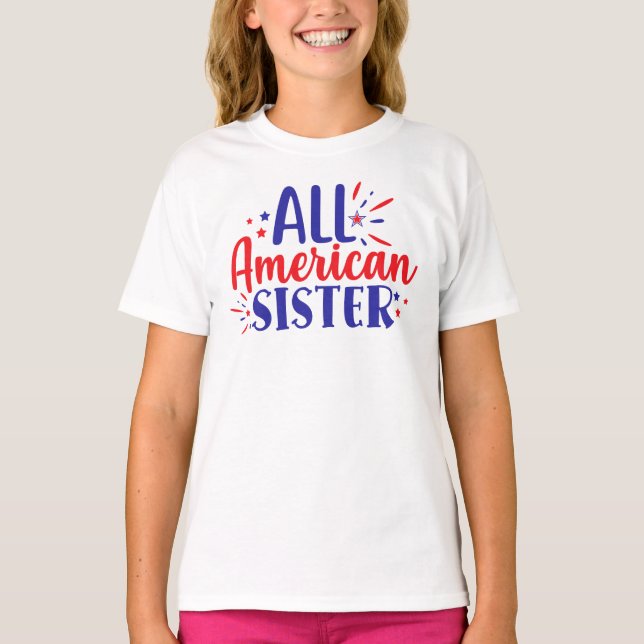 "All American Sister 4 de julho T-Shirt for Kids" (Frente)