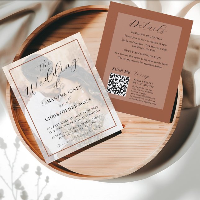 All-in-One Terracotta Photo Wedding Invitation (Criador carregado)