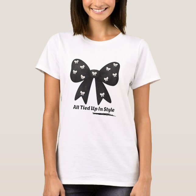 All Tied Up In Style – Chic Minimalist Bow T-Shirt (Frente)