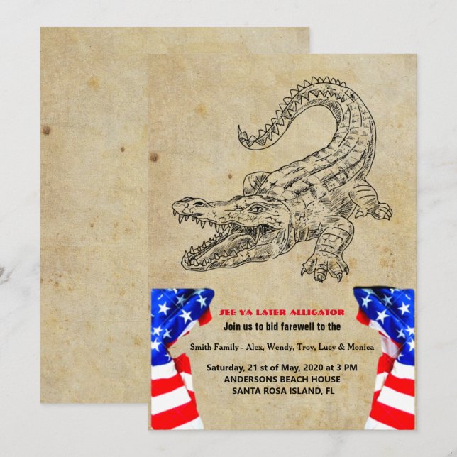 Alligador posterior Indo para Fora do Convite de f (Frente/Verso)