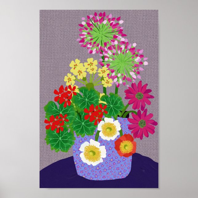 Allium, Geranium, Poppy, Primrose e Poster de marg (Frente)