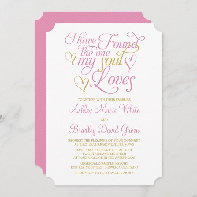 Alma Dourada rosa ama convite para casamentos card (Frente/Verso)