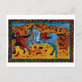 Almoço com um cartão postal de cavalo excitado