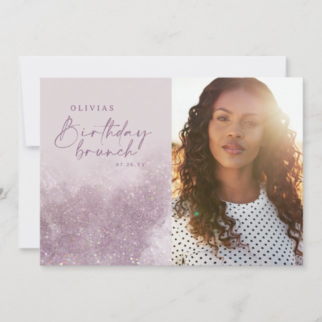 Almoço de aniversário elegante de fotos com brilho (Frente)